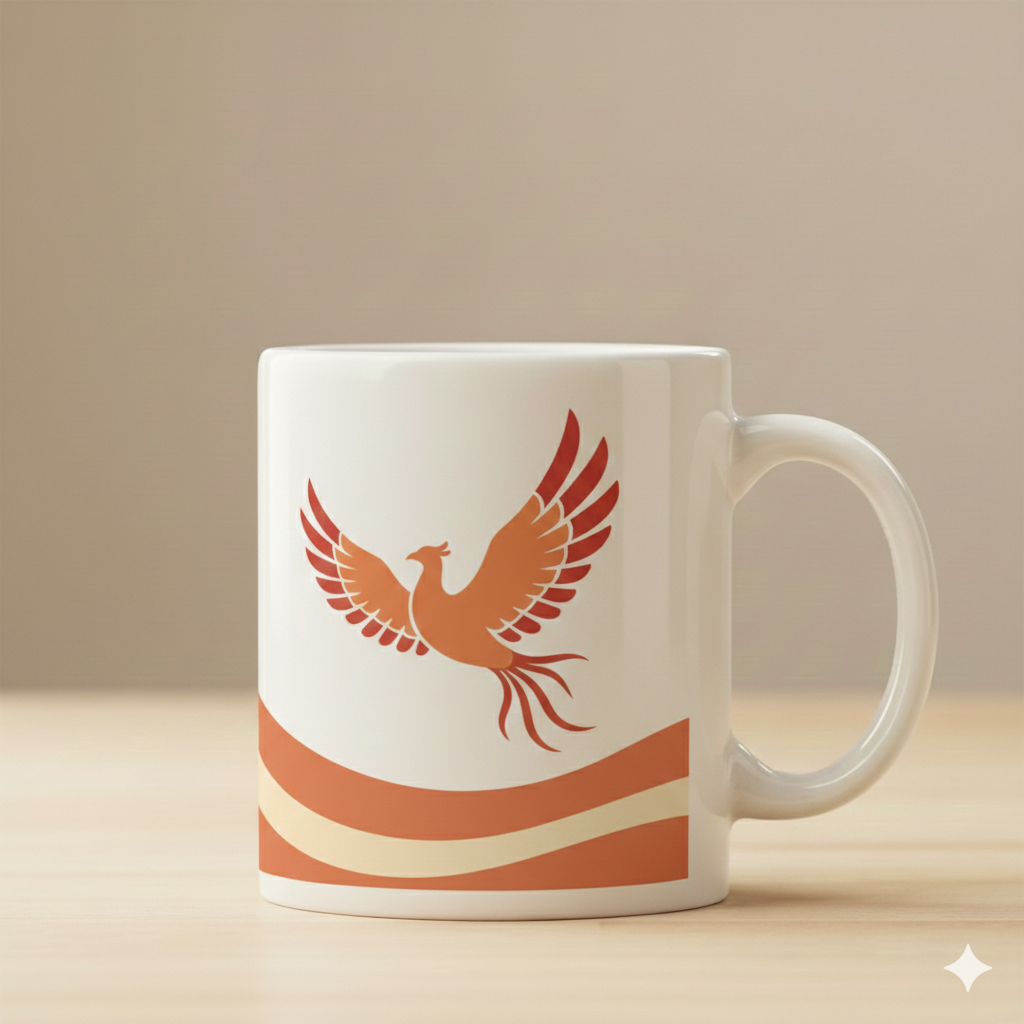 Taza personalizada con diseño único y colores cálidos.