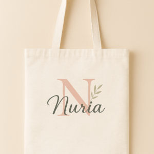 tote bag personalizada con nombre e inicial en poliéster blanco